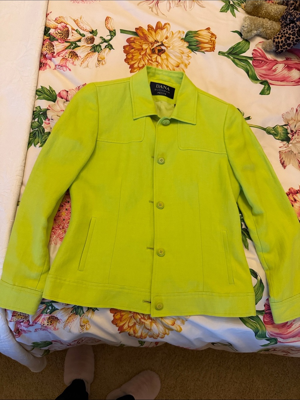 Dana Buchman Bright Lime Linen/Viscose Rayon Blend Button-Up Jacket